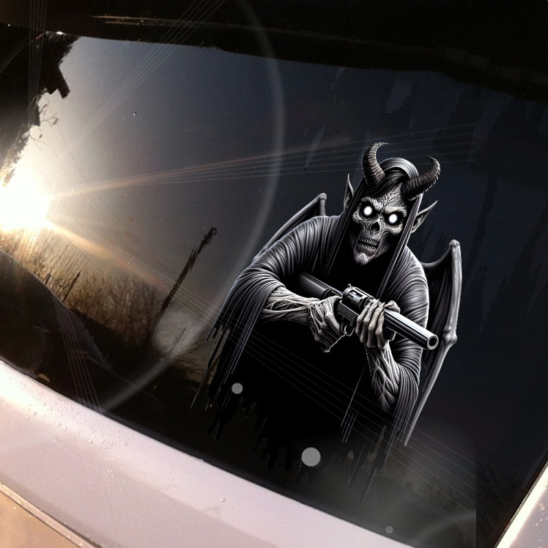 Autocolant 3D înfricoșător cu Secera Morții pentru mașină - impermeabil, cu adeziv de instalare pentru Halloween