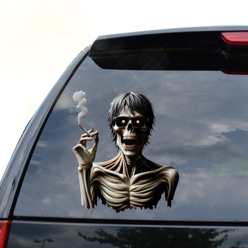 Autocolant 3D înfricoșător cu Secera Morții pentru mașină - impermeabil, cu adeziv de instalare pentru Halloween