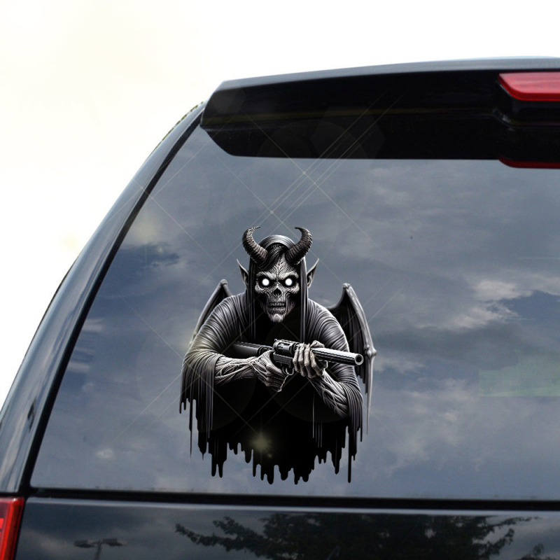 Autocolant 3D înfricoșător cu Secera Morții pentru mașină - impermeabil, cu adeziv de instalare pentru Halloween