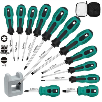 Δέκα τεμάχια σετ κατσαβιδιών με μαγνητικές κεφαλές Philips και φλατ, από χρωμιοβάνιο ατσάλι