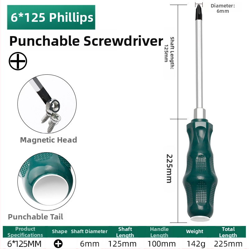 TOTCHI mágneses csavarhúzó, króm-vanádium acélból, nem szigetelt, kereszth fejű, Torx Plum Blossom típusú