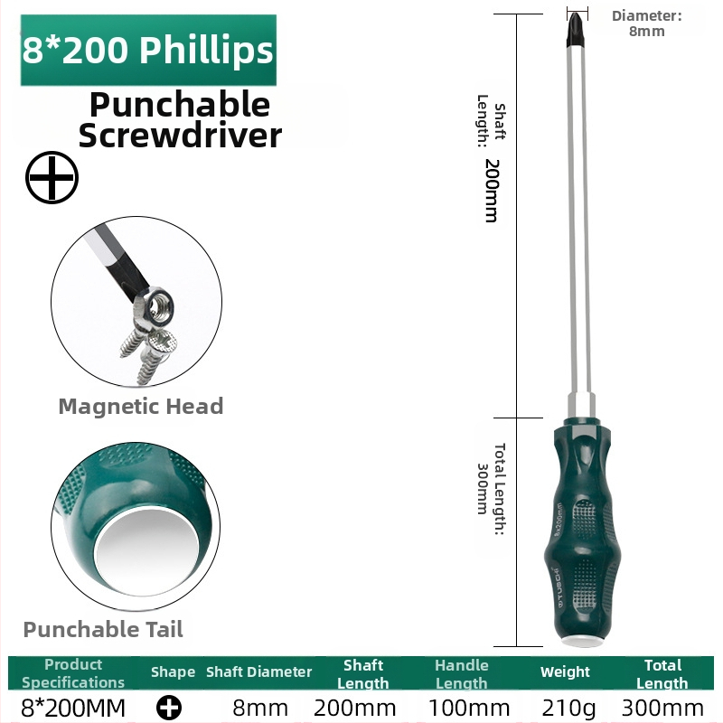 TOTCHI mágneses csavarhúzó, króm-vanádium acélból, nem szigetelt, kereszth fejű, Torx Plum Blossom típusú