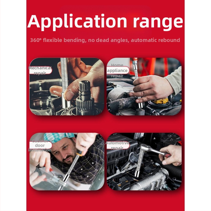 Електрически гаечен ключ със свързваща мека пръчка, универсално удълнение и гъвкав задвижващ вал