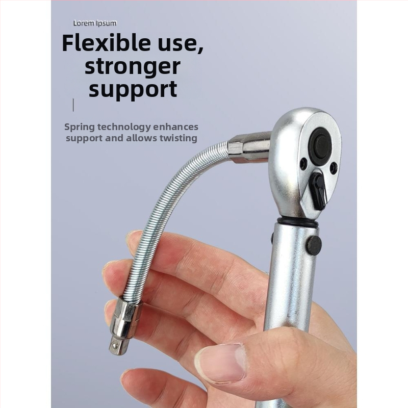 Електрически гаечен ключ със свързваща мека пръчка, универсално удълнение и гъвкав задвижващ вал