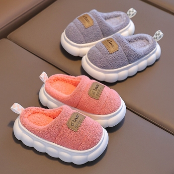 Παιδικές χειμερινές παντόφλες από βαμβάκι με γούνινη επένδυση, παχιά σόλα PVC, σχέδιο καρτούν, αντιολισθητικές, ζεστές