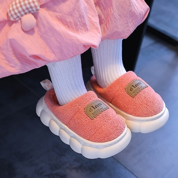 Παιδικές χειμερινές παντόφλες από βαμβάκι με γούνινη επένδυση, παχιά σόλα PVC, σχέδιο καρτούν, αντιολισθητικές, ζεστές