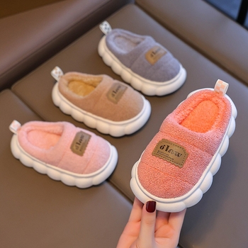 Παιδικές χειμερινές παντόφλες από βαμβάκι με γούνινη επένδυση, παχιά σόλα PVC, σχέδιο καρτούν, αντιολισθητικές, ζεστές