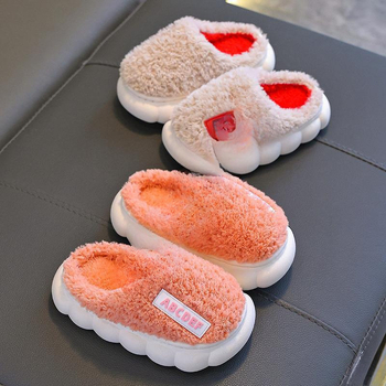 Παιδικές βαμβακερές παντόφλες με επένδυση φλίς, κλειστή φτέρνα, σχέδιο με καρτούν, ανθεκτική σόλα