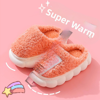 Παιδικές βαμβακερές παντόφλες με επένδυση φλίς, κλειστή φτέρνα, σχέδιο με καρτούν, ανθεκτική σόλα