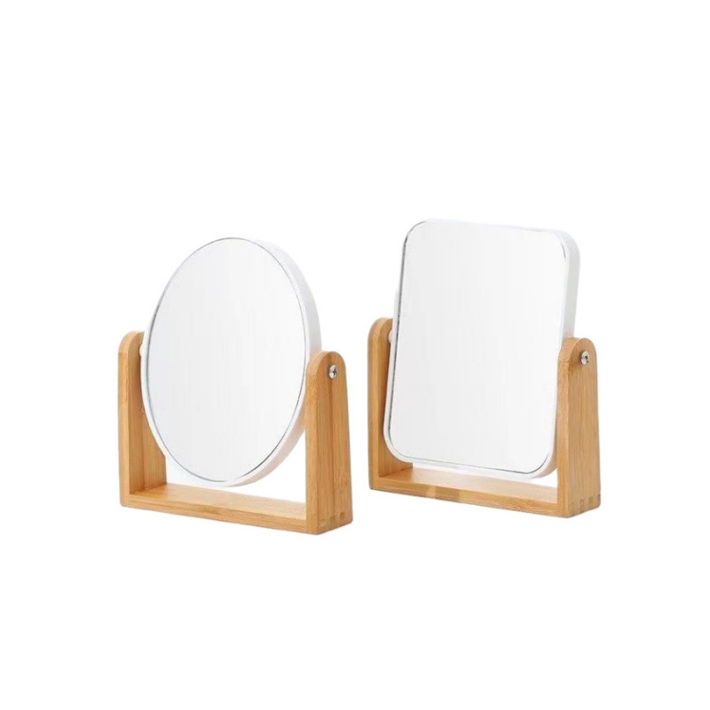 Stolno dvostrano ogledalo s 3x povećanjem, okvir od bambusa, prijenosni dizajn, prilagođeni logotip