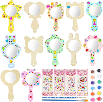 Σετ DIY ζωγραφικής για παιδιά - ξύλινος καθρέφτης με θέμα γοργόνα και μονόκερος, 23 τεμάχια