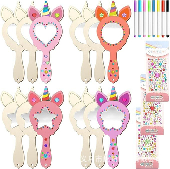 Σετ DIY ζωγραφικής για παιδιά - ξύλινος καθρέφτης με θέμα γοργόνα και μονόκερος, 23 τεμάχια