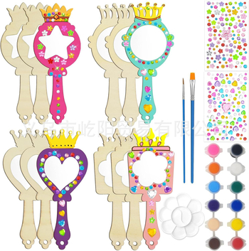 Σετ DIY ζωγραφικής για παιδιά - ξύλινος καθρέφτης με θέμα γοργόνα και μονόκερος, 23 τεμάχια