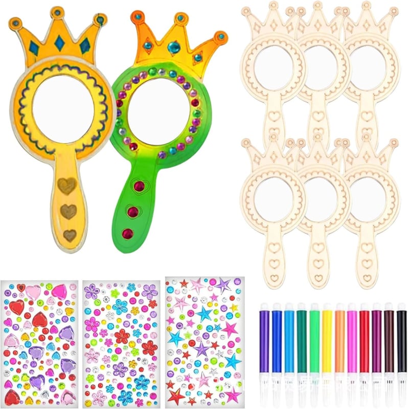 DIY set za crtanje za djecu - drveno ogledalo s motivom sirene i jednoroga, 23 komada