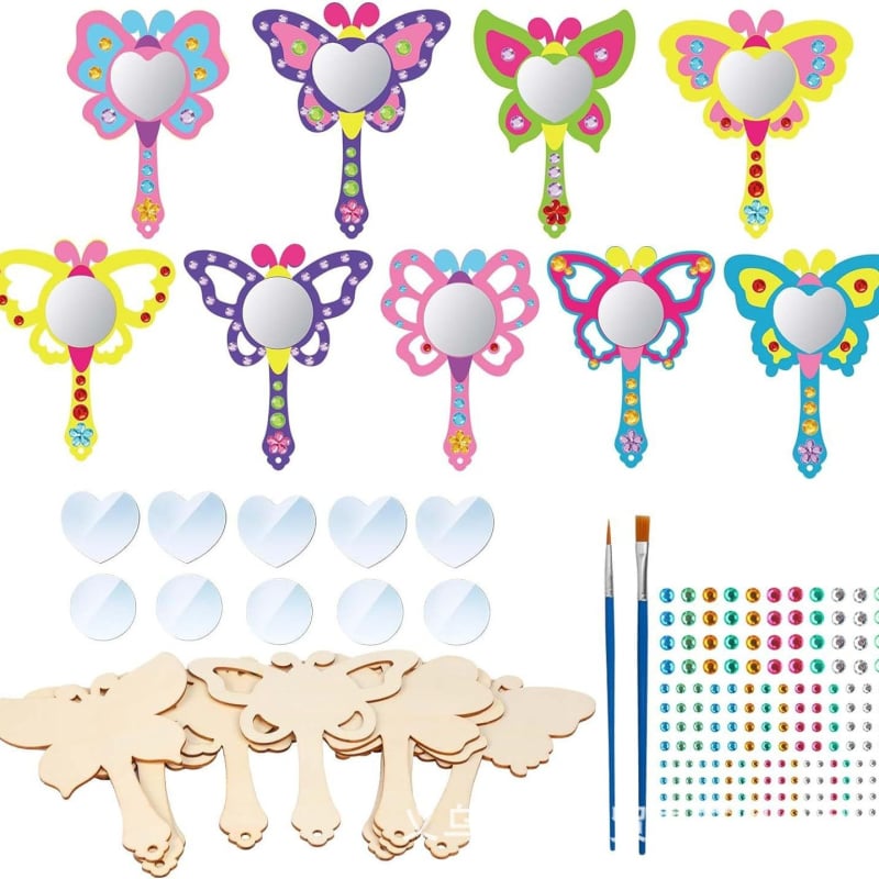 DIY set za crtanje za djecu - drveno ogledalo s motivom sirene i jednoroga, 23 komada
