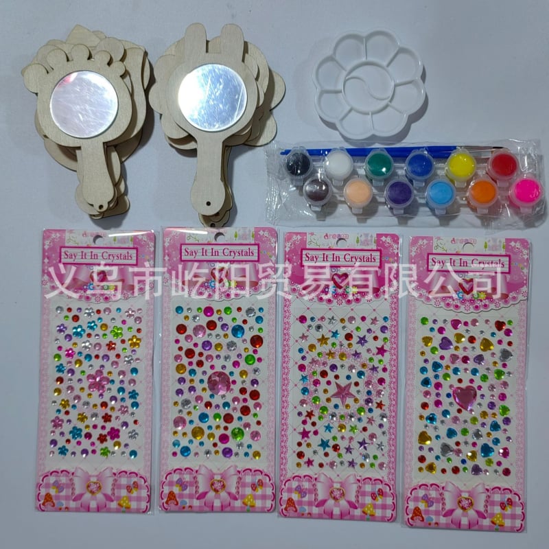 DIY set za crtanje za djecu - drveno ogledalo s motivom sirene i jednoroga, 23 komada