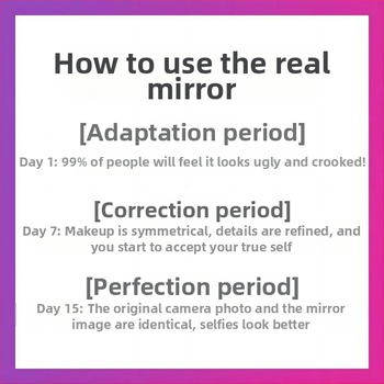 Огледало за грим с истинско изображение, не обръща лявото и дясното; ABS рамка; огледало с цветно покритие; не е електрическо; лицензирано под частен етикет