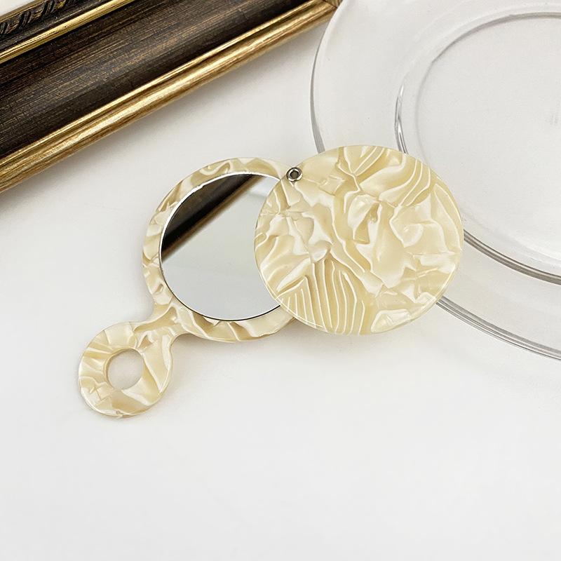 Oglindă mică de machiaj, rotundă, cu mâner, compactă și portabilă, pentru dormitor și baie, cadou ideal de ziua de naștere pentru un prieten