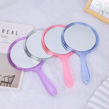 Двустранно ръчно огледало за грим, алуминиево огледало, рамка PU/PS/PVC, с персонализирано лого