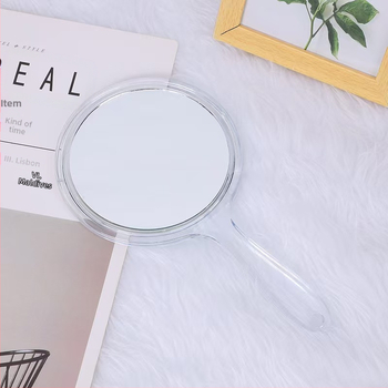 Двустранно ръчно огледало за грим, алуминиево огледало, рамка PU/PS/PVC, с персонализирано лого
