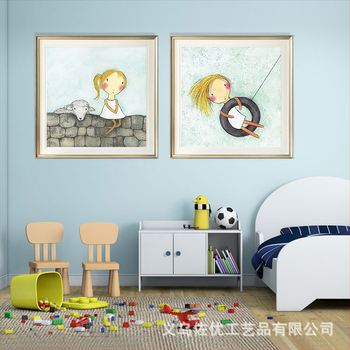 Κορνιζωμένος διακοσμητικός πίνακας σε καμβά – σχέδιο με ζώα σε καρτούν για υπνοδωμάτιο, με ξύλινο πλαίσιο