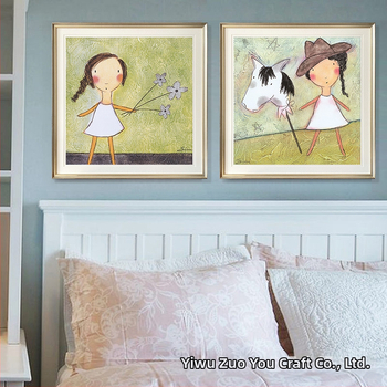 Κορνιζωμένος διακοσμητικός πίνακας σε καμβά – σχέδιο με ζώα σε καρτούν για υπνοδωμάτιο, με ξύλινο πλαίσιο