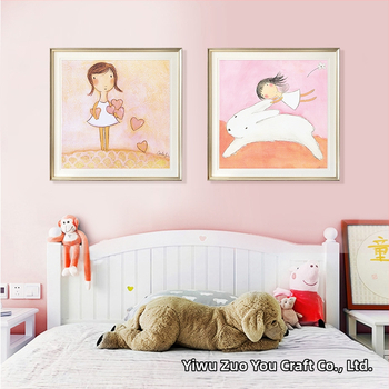 Κορνιζωμένος διακοσμητικός πίνακας σε καμβά – σχέδιο με ζώα σε καρτούν για υπνοδωμάτιο, με ξύλινο πλαίσιο