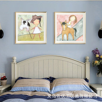 Κορνιζωμένος διακοσμητικός πίνακας σε καμβά – σχέδιο με ζώα σε καρτούν για υπνοδωμάτιο, με ξύλινο πλαίσιο