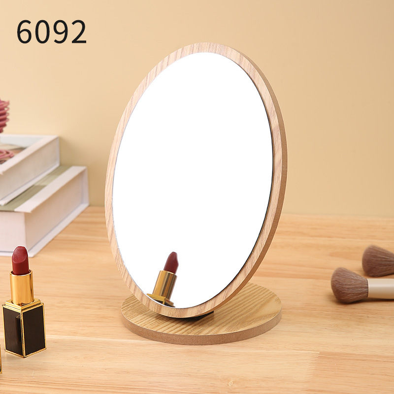 Stolno drveno rotirajuće ogledalo za šminkanje – drveni okvir, srebrno ogledalo, jednosmjerno, za stolnu upotrebu
