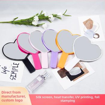 Сърцевидно ръчно огледало за грим, едностранно, пластмасова рамка с алуминиево огледало, печат на лого и персонализация