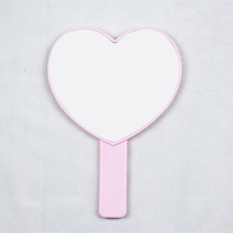 Šmink ogledalo s držalom u obliku srca, jednostrana, plastični okvir, aluminijsko ogledalo, otisak logotipa i prilagodba dostupni