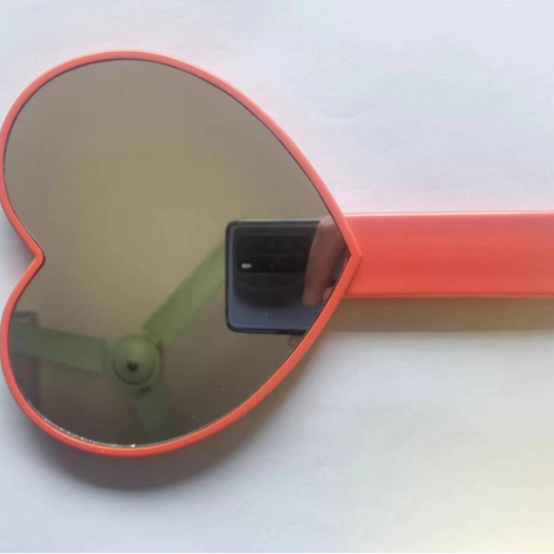 Šmink ogledalo s držalom u obliku srca, jednostrana, plastični okvir, aluminijsko ogledalo, otisak logotipa i prilagodba dostupni