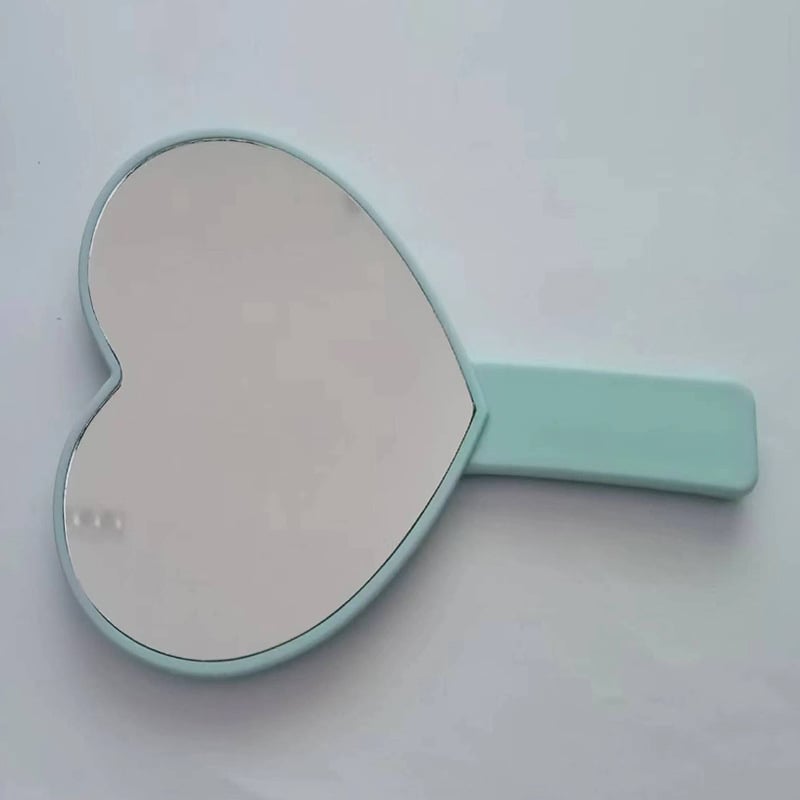 Šmink ogledalo s držalom u obliku srca, jednostrana, plastični okvir, aluminijsko ogledalo, otisak logotipa i prilagodba dostupni