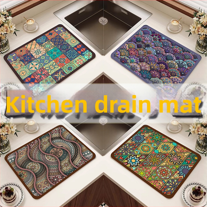 Virtuvės drenažo kilimėlis iš diatomų molio, kvadratinis, neslystantis, kvėpuojantis, plaunamas, restoranams, šiuolaikiškas minimalistinis stilius