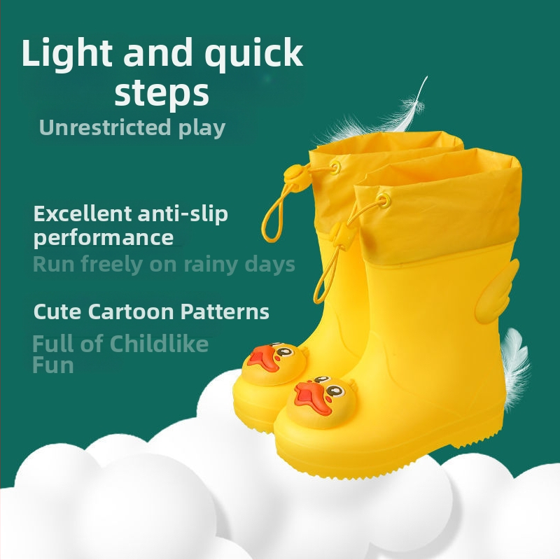 Детски ботуши за дъжд, PVC горна част, карикатурен дизайн, унисекс, нисък ток, средна височина ботуша