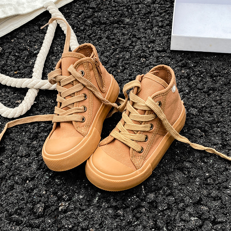 Παιδικά παπούτσια από καμβά με χαμηλό ύψος, unisex, πλευρικό φερμουάρ, διαπνοή, αντιολισθητικά, EVA πάτος, Κορεατικού στυλ, 1–12 ετών