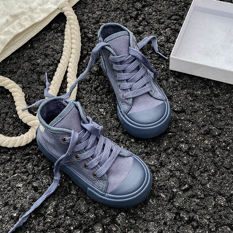 Παιδικά παπούτσια από καμβά με χαμηλό ύψος, unisex, πλευρικό φερμουάρ, διαπνοή, αντιολισθητικά, EVA πάτος, Κορεατικού στυλ, 1–12 ετών