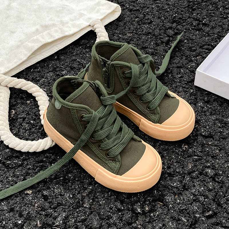 Παιδικά παπούτσια από καμβά με χαμηλό ύψος, unisex, πλευρικό φερμουάρ, διαπνοή, αντιολισθητικά, EVA πάτος, Κορεατικού στυλ, 1–12 ετών