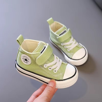 Kanvas bateliai kūdikiams su aukštu viršumi, Velcro užsegimas, kvėpuojantys, neslystantys, atsparūs dėvėjimui