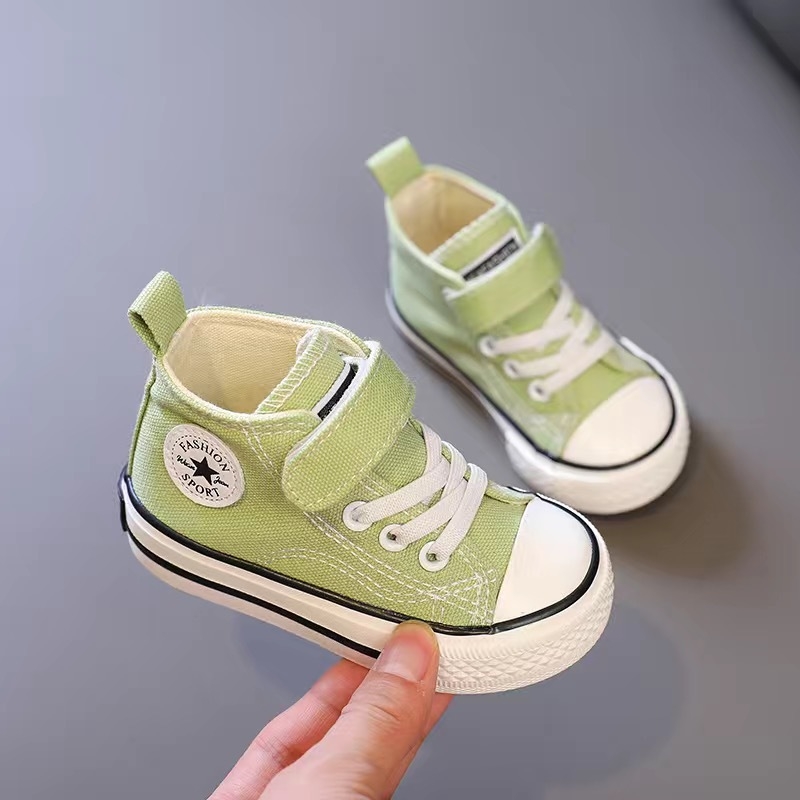 Kanvas bateliai kūdikiams su aukštu viršumi, Velcro užsegimas, kvėpuojantys, neslystantys, atsparūs dėvėjimui