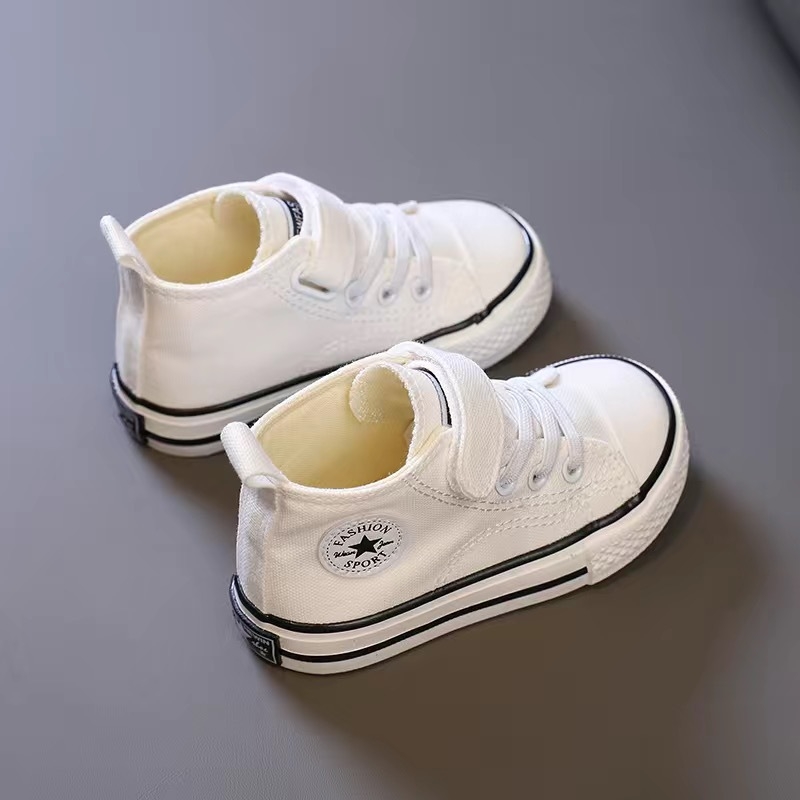 Kanvas bateliai kūdikiams su aukštu viršumi, Velcro užsegimas, kvėpuojantys, neslystantys, atsparūs dėvėjimui