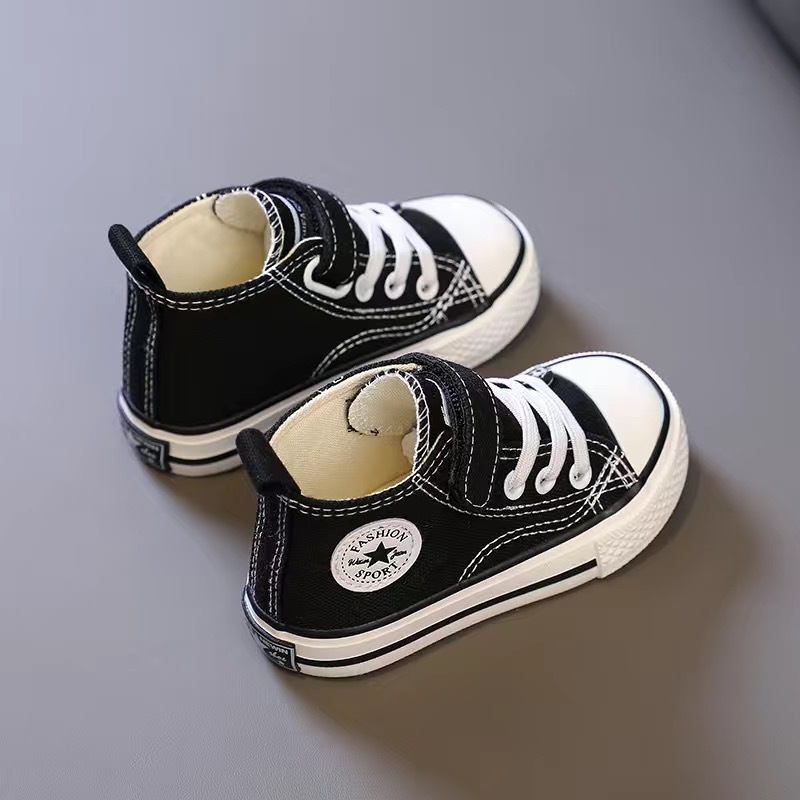 Kanvas bateliai kūdikiams su aukštu viršumi, Velcro užsegimas, kvėpuojantys, neslystantys, atsparūs dėvėjimui