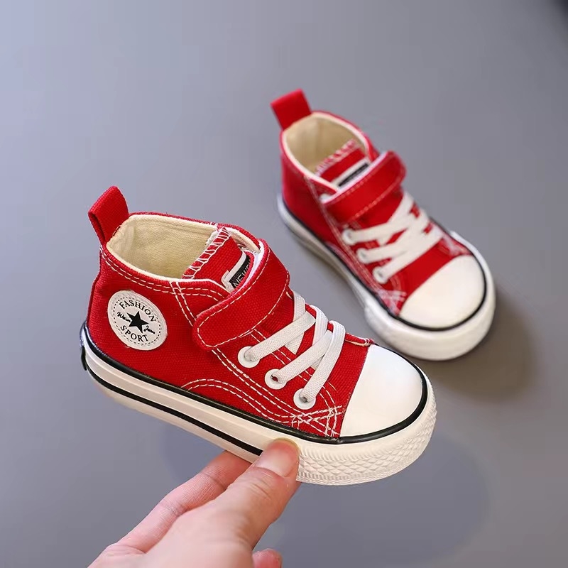 Kanvas bateliai kūdikiams su aukštu viršumi, Velcro užsegimas, kvėpuojantys, neslystantys, atsparūs dėvėjimui