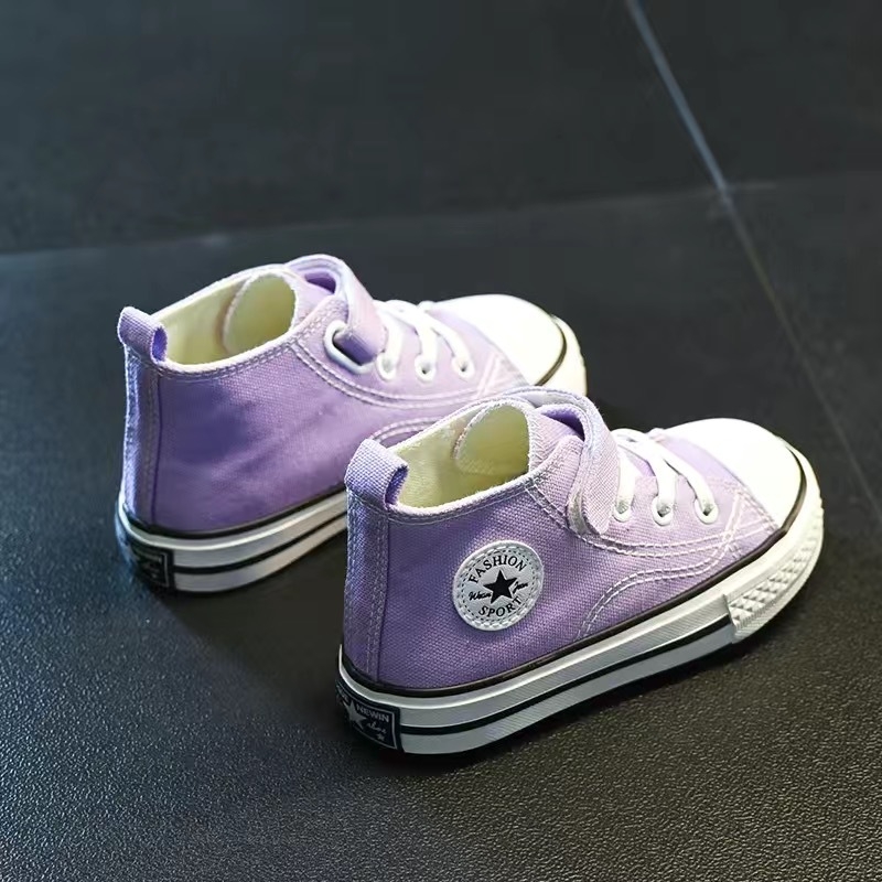 Kanvas bateliai kūdikiams su aukštu viršumi, Velcro užsegimas, kvėpuojantys, neslystantys, atsparūs dėvėjimui