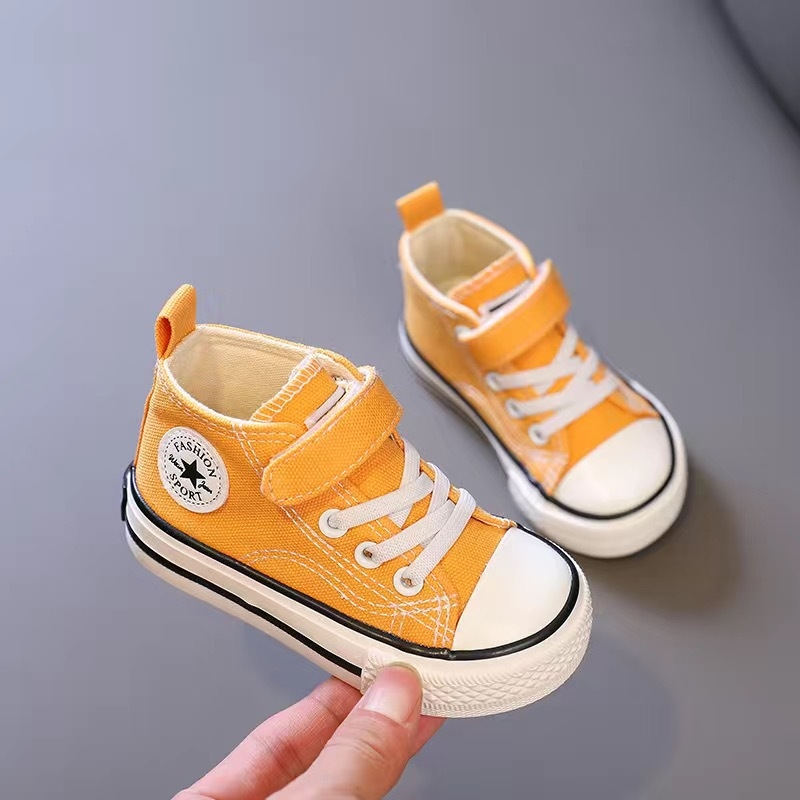 Kanvas bateliai kūdikiams su aukštu viršumi, Velcro užsegimas, kvėpuojantys, neslystantys, atsparūs dėvėjimui