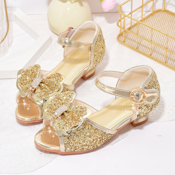 Mergaitėms aukštakulnės sandalai – kristalo akcentai, atvira pirštas, užsegimas Velcro, viršus iš dirbtinės odos, padas PU