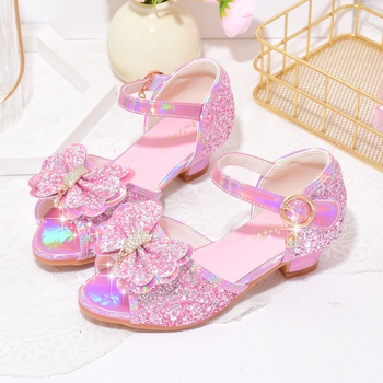 Mergaitėms aukštakulnės sandalai – kristalo akcentai, atvira pirštas, užsegimas Velcro, viršus iš dirbtinės odos, padas PU