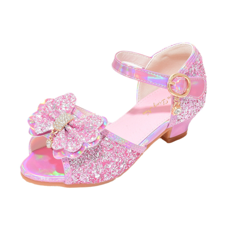 Mergaitėms aukštakulnės sandalai – kristalo akcentai, atvira pirštas, užsegimas Velcro, viršus iš dirbtinės odos, padas PU