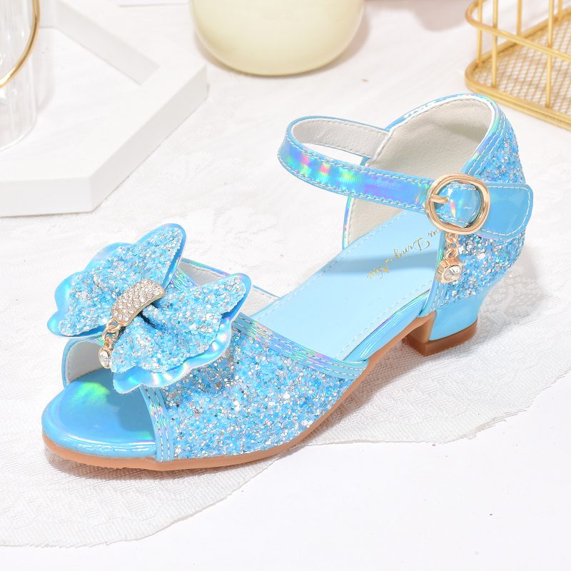 Mergaitėms aukštakulnės sandalai – kristalo akcentai, atvira pirštas, užsegimas Velcro, viršus iš dirbtinės odos, padas PU