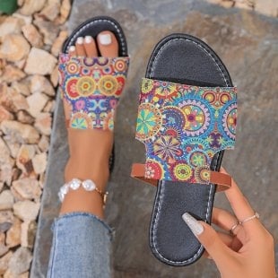 Sieviešu PU plakano sandales, iekšējais PU, gumijas zole, ērtas ikdienas valkāšanai